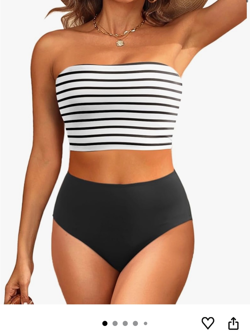 Striped Bandeau Top with High-Waist Black Bottoms